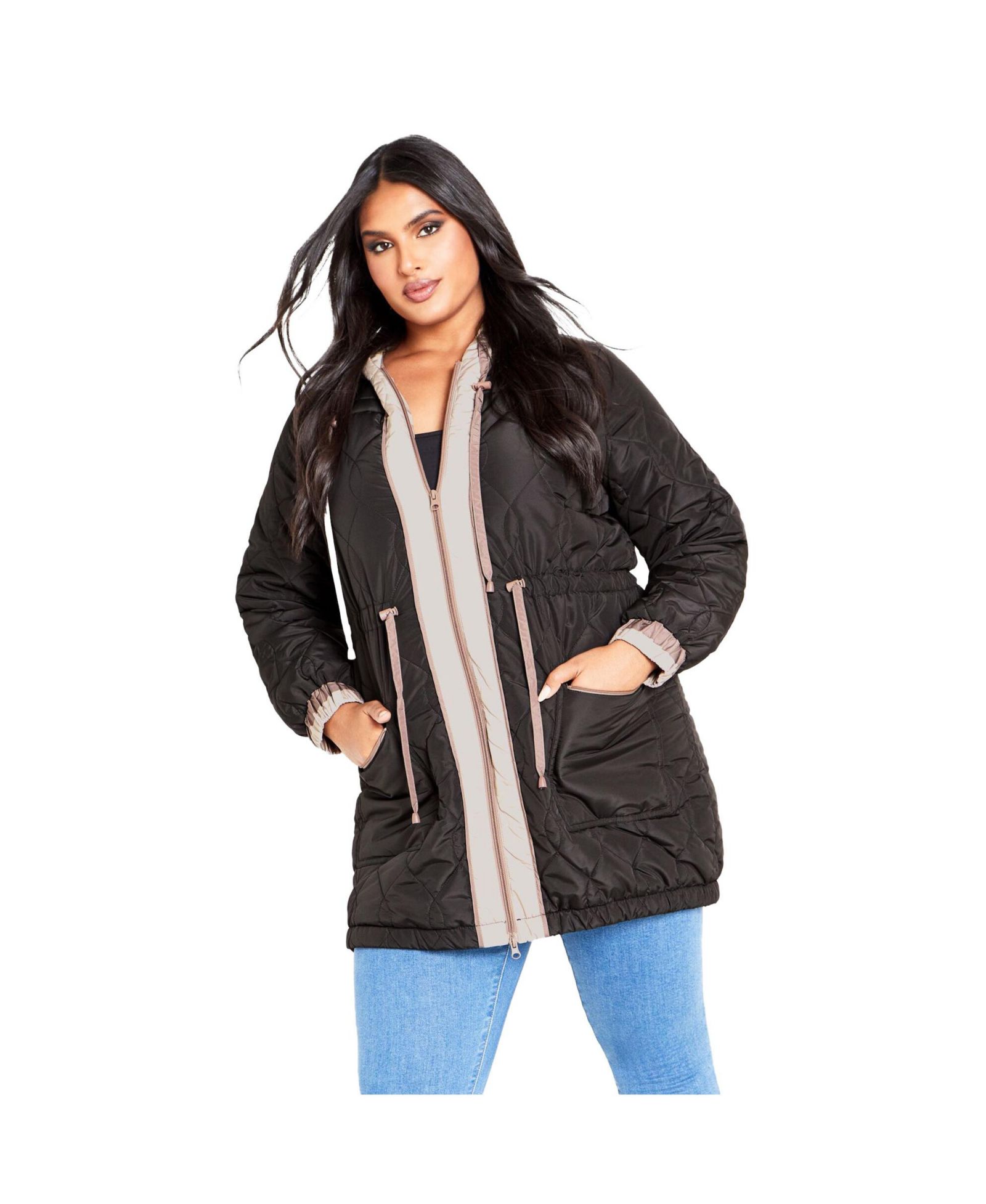 Женское утепленное пальто Avenue Plus Size Clio Quilt Padded Hooded Neck Coat