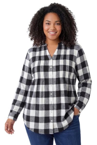 Woman Within Plus Size Within Pintucked Flannel Shirt