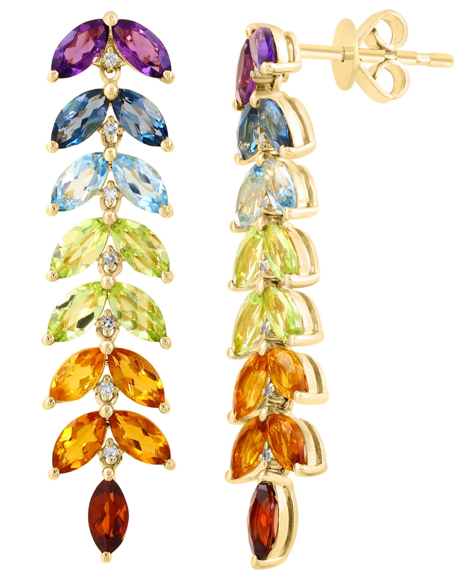 EFFY Collection Multi-Gemstone and Diamond (1/20 ct. t.w.) Earrings in Gold Over Silver