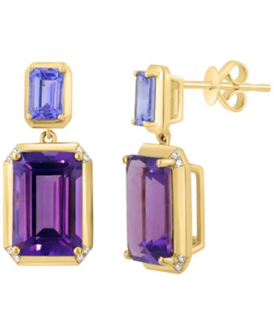 EFFY Collection Amethyst (7-1/4 ct. t.w.), Tanzanite (1-1/10 ct. t.w.) and Diamond Earrings (1/20 ct. t.w.) in 14k Yellow Gold Over Silver