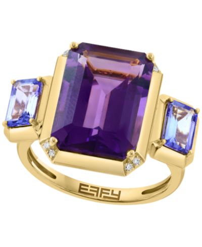 EFFY Collection Diamond (0.03 ct. t.w.), Amethyst (5-1/2 ct. t.w.) & Tanzanite (1/2 ct. t.w.) Ring in 14k Gold Over Silver