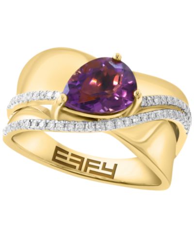 Кольцо EFFY Collection Amethyst (1-3/8 ct. t.w.) и Diamond (1/5 ct. t.w.) в 14k Yellow Gold Over Silver