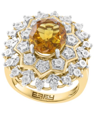 Кольцо EFFY Collection с цитрином и бриллиантом, 14k Yellow Gold Over Silver