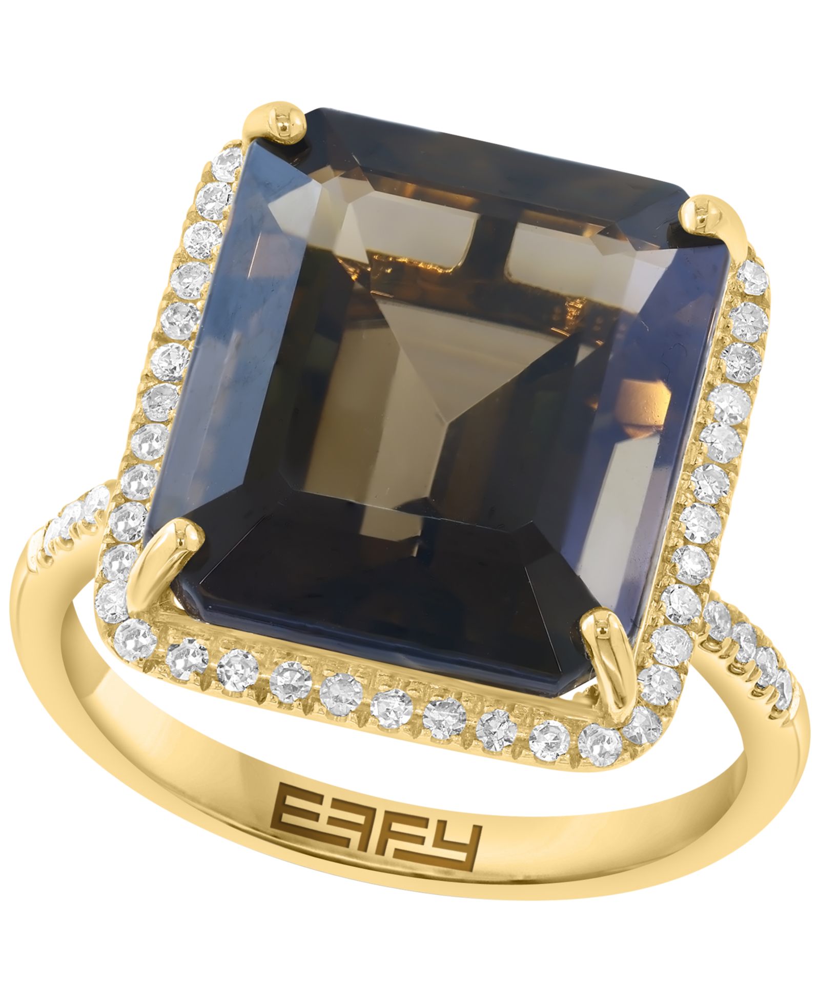 EFFY Collection Smoky Quartz (9 ct. t.w.) and Diamond Ring (1/4 ct. t.w.) in 14k Yellow Gold