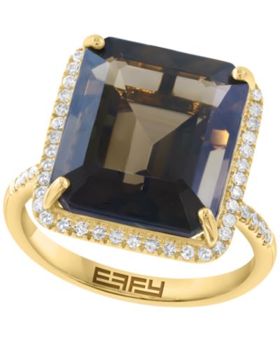 EFFY Collection Smoky Quartz (9 ct. t.w.) and Diamond Ring (1/4 ct. t.w.) in 14k Yellow Gold