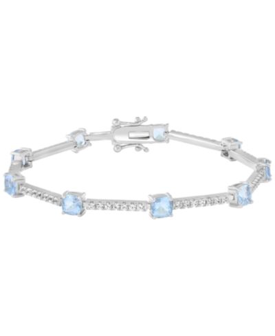 EFFY Collection Aquamarine (4-3/4 ct. t.w.) and White Zircon Bracelet (2-1/20 ct. t.w.) in Sterling Silver