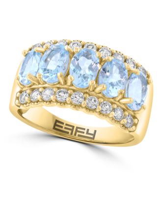 EFFY Collection Aquamarine (2-1/4 ct. t.w.) and White Zircon Ring (1 ct. t.w.) in 14K Gold over Sterling Silver
