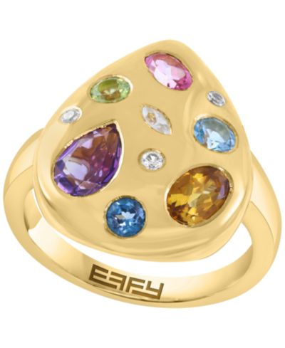 Кольцо EFFY Collection Multi Gemstone в 14k Yellow Gold Over Silver
