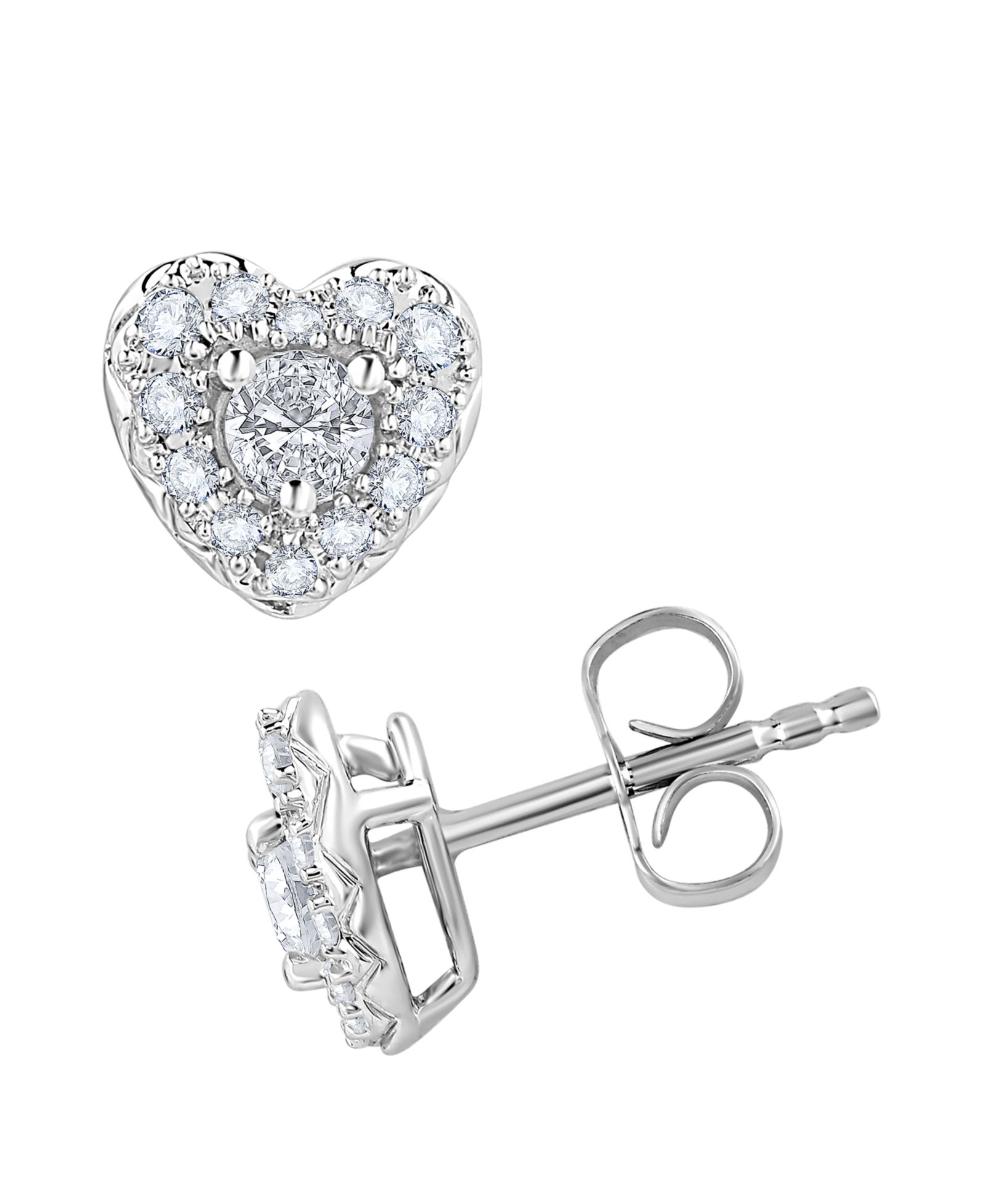 Серьги-гвоздики Macy's Diamond Heart Shape Halo 1/2 ct. t.w. в 10k White Gold