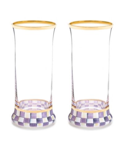 Стаканы для коктейлей MacKenzie-Childs Violet Check Handmade, набор из 2 шт
