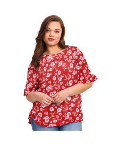 AVENUE Women's Plus Size Crew Ruffle Hem Top