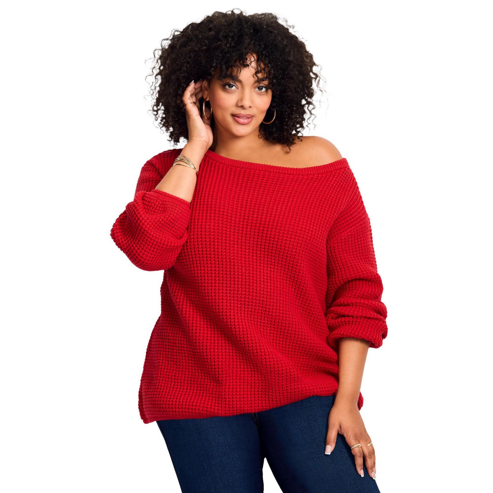 AVENUE Plus Size Свитер в рубчик Waffle Stitch