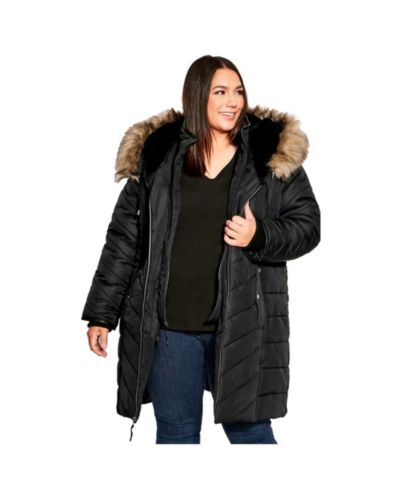 AVENUE Женское длинное утепленное пальто Plus Size Chevron с меховым капюшоном