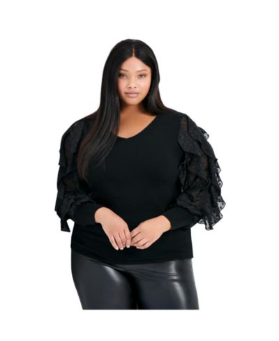Avenue Women's Plus Size Frill Sleeve Sweater