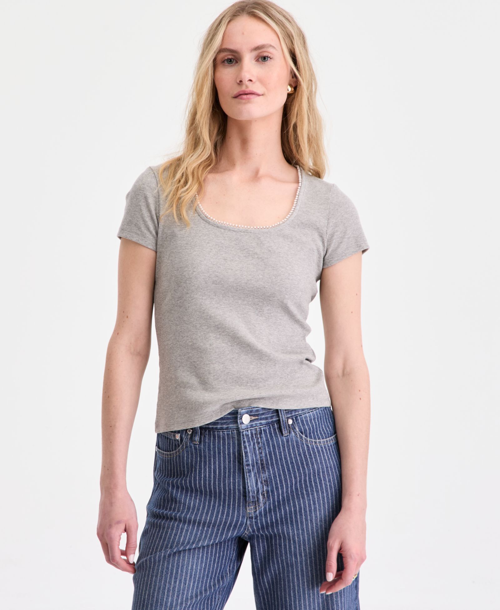 Женский топ On 34th Short Sleeve Pearl Trim