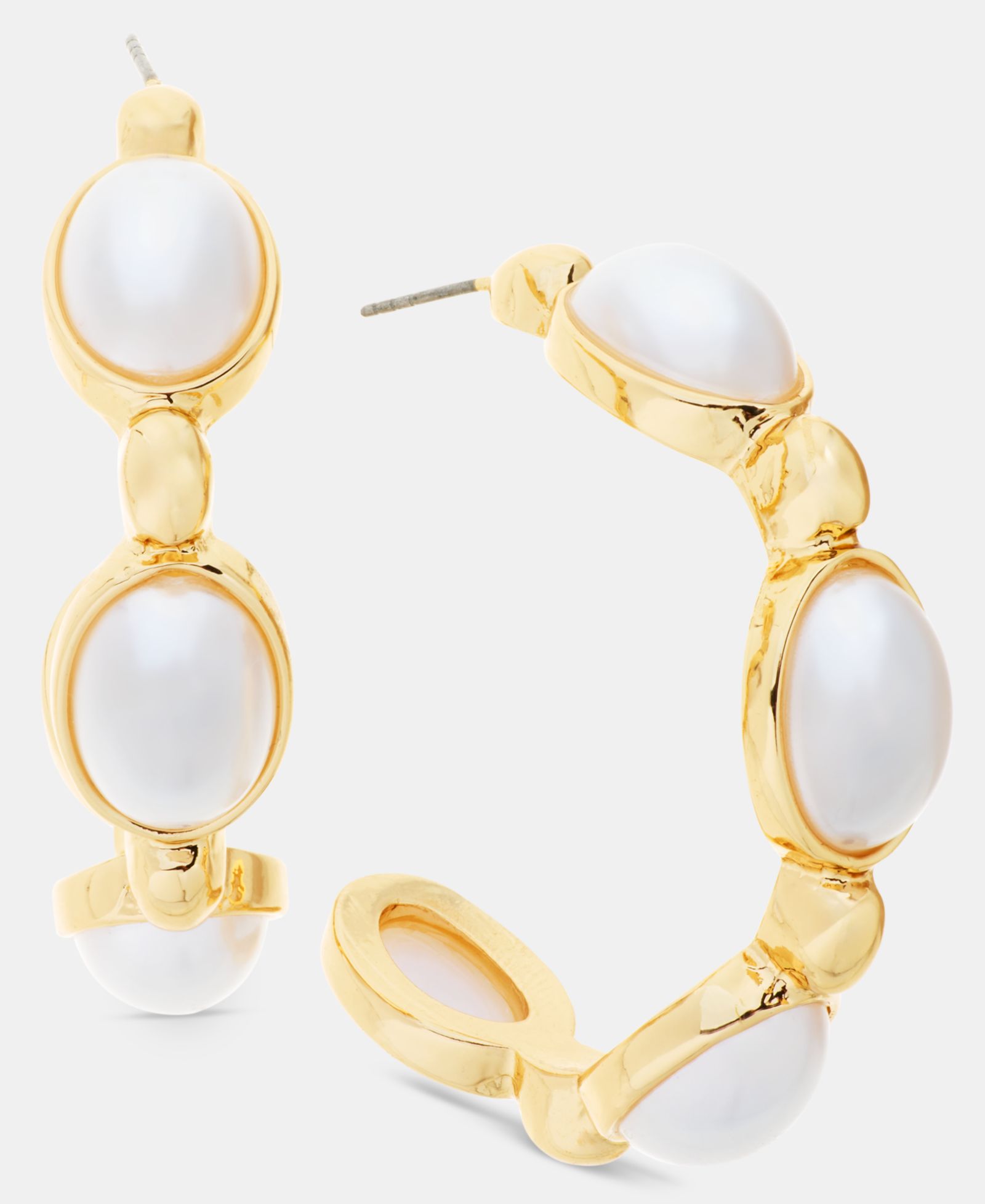 Серьги-кольца I.N.C. International Concepts Medium Imitation Pearl C-Hoop, 1.8"