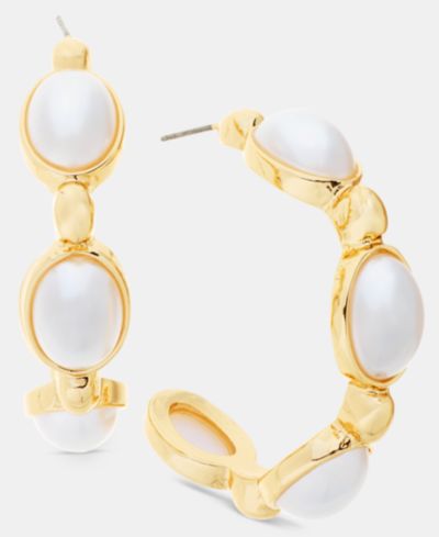 Серьги-кольца I.N.C. International Concepts Medium Imitation Pearl C-Hoop, 1.8"