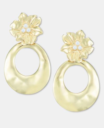 I.N.C. International Concepts Imitation Pearl Flower Open Disc Drop Earrings, Macy's Exclusive