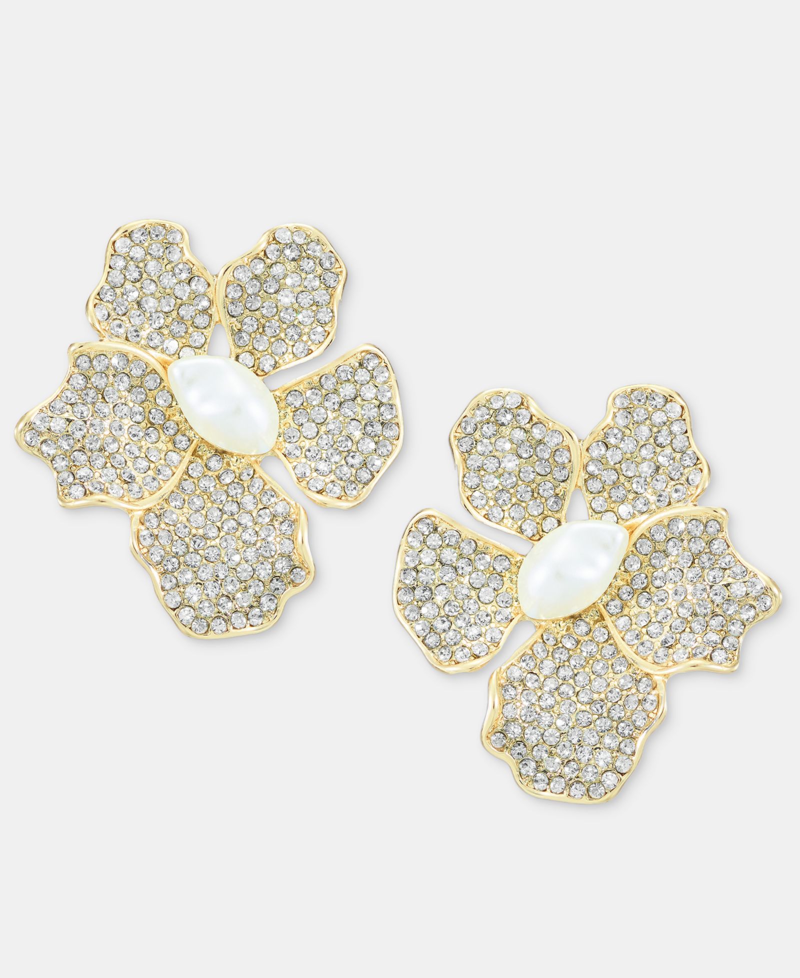 Серьги I.N.C. International Concepts Crystal & Imitation Pearl Flower Button