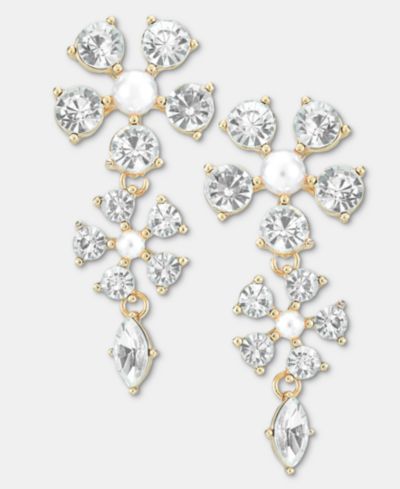 Серьги I.N.C. International Concepts Crystal & Imitation Pearl Flower