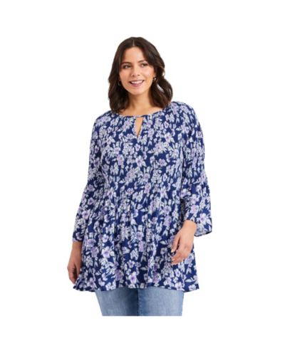 AVENUE Women's Plus Size Keyhole Bell Sleeve Tunic