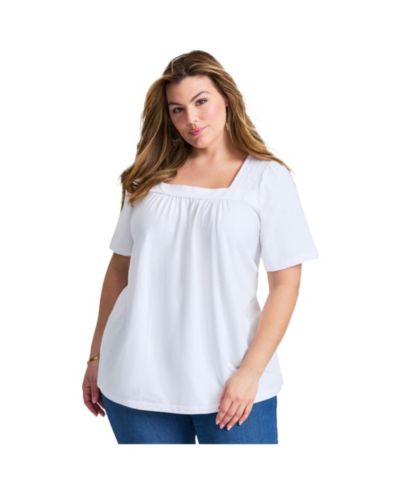 Avenue Women's Plus Size Smocked Squareneck Top