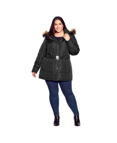 Женское утепленное пальто Avenue Plus Size Belted Hood Puffer Coat