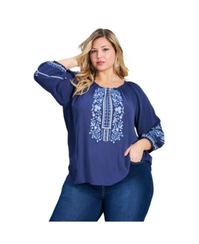 Avenue Women's Plus Size Anna Embroidery Detail Top