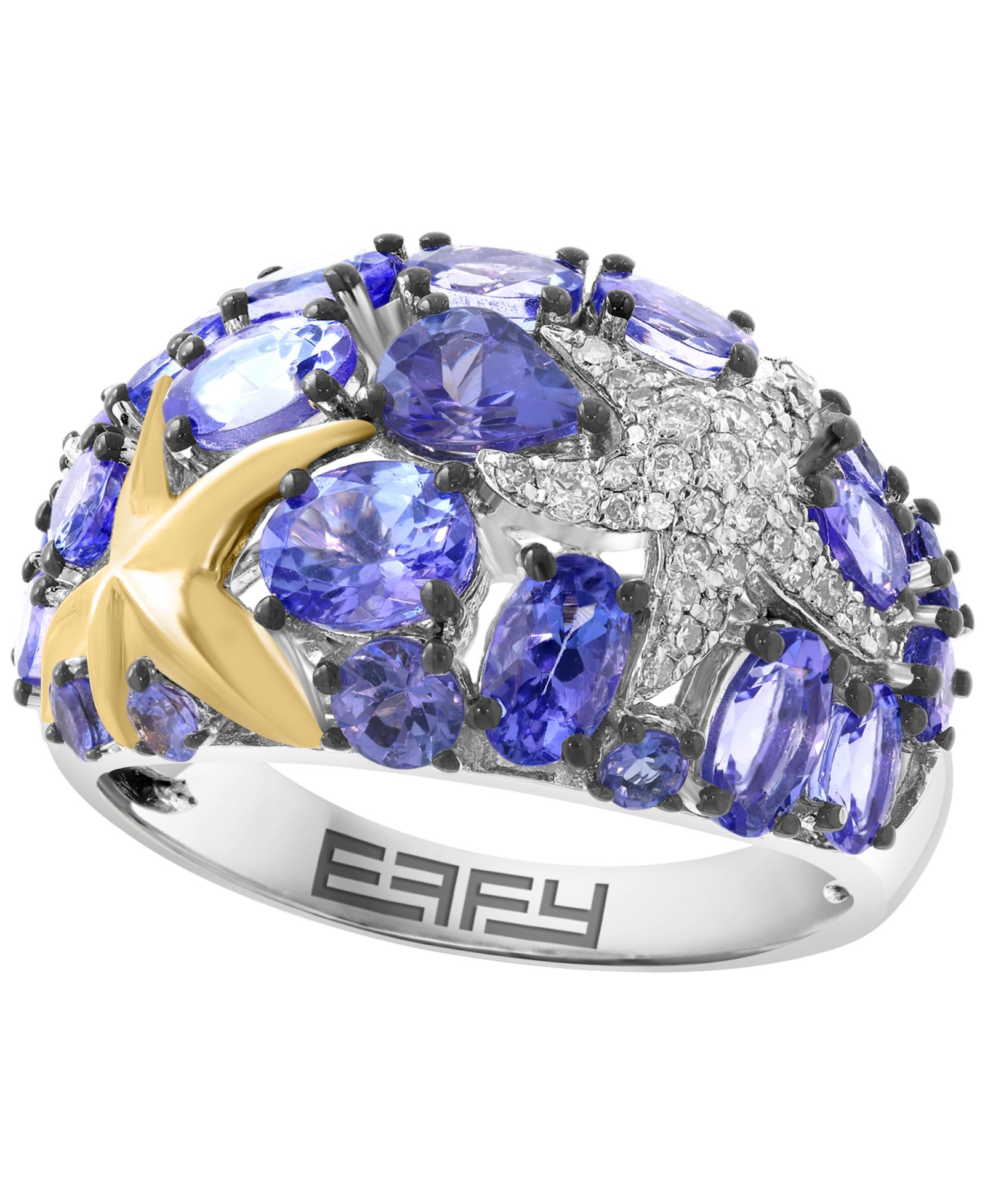 Кольцо EFFY Collection Tanzanite (3-3/8 ct. t.w.) & Diamond (1/5 ct. t.w.) в стерлинговом серебре с золотым напылением