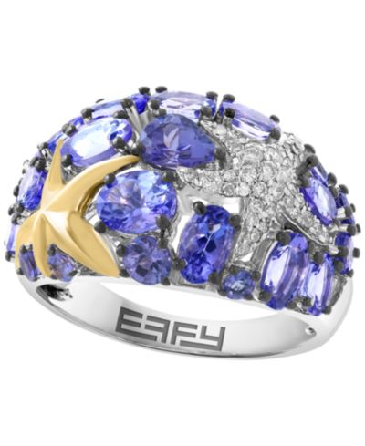 EFFY Collection Tanzanite (3-3/8 ct. t.w.) & Diamond (1/5 ct. t.w.) Ring in Sterling Silver with Gold Plating