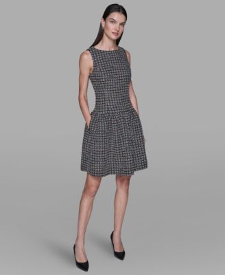 KARL LAGERFELD PARIS Women's Mini Grid Nubby Tweed Sheath Dress