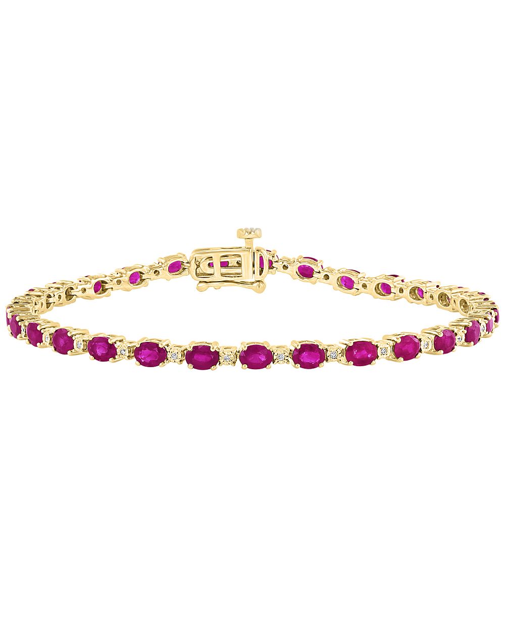 EFFY Collection Ruby (6-1/3 ct. t.w.) & Diamond (1/20 ct. t.w.) Bracelet in 14k Yellow Gold Over Sterling Silver
