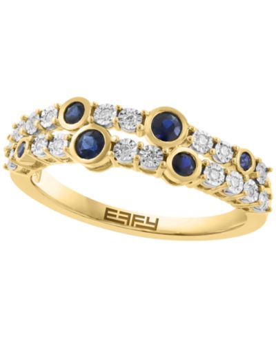 EFFY Collection Кольцо с сапфиром (1/4 ct. t.w.) и бриллиантом (1/10 ct. t.w.) в золоте поверх серебра