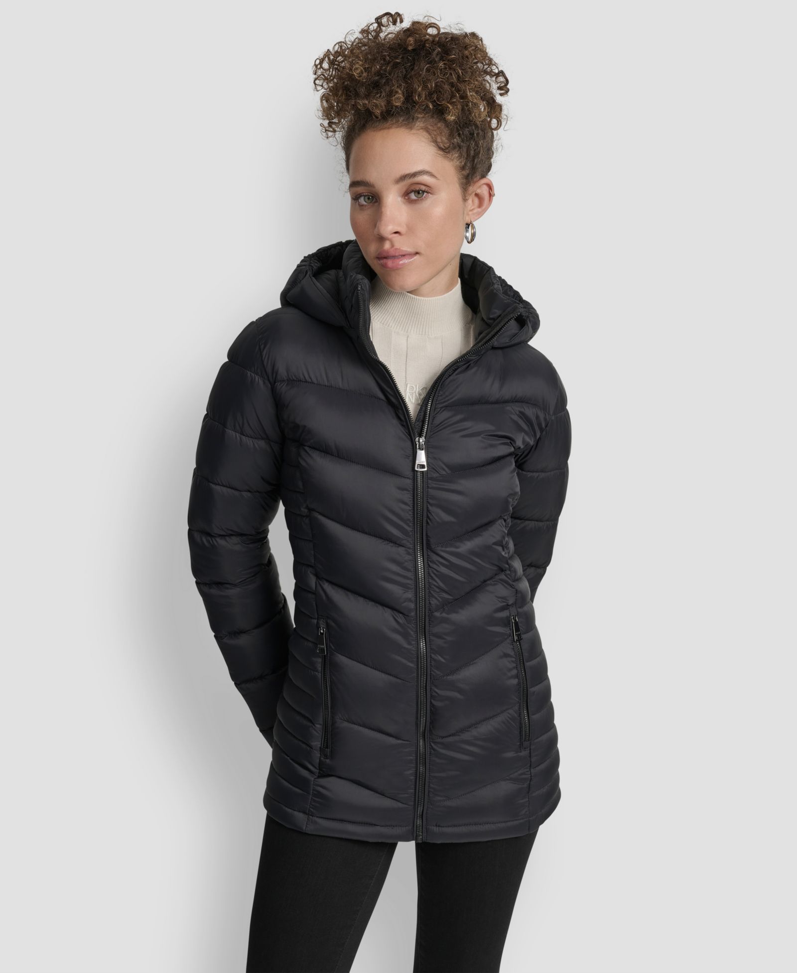 DKNY Women's Chevron-Quilted Full-Zip Puffer Jacket