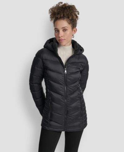 DKNY Women's Chevron-Quilted Full-Zip Puffer Jacket