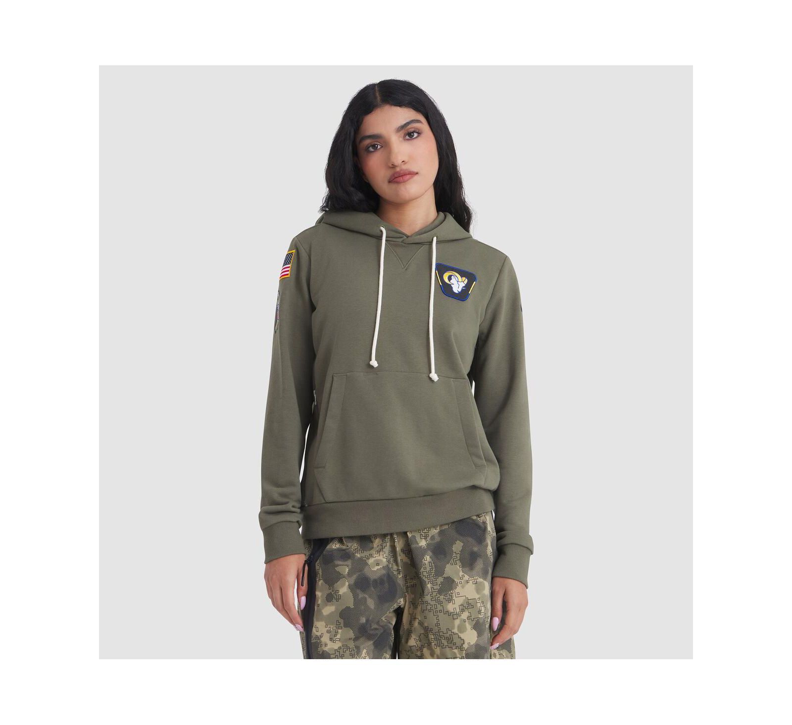Женское худи Nike Olive Los Angeles Rams 2025 Salute to Service Sideline Standard Issue Dri-FIT