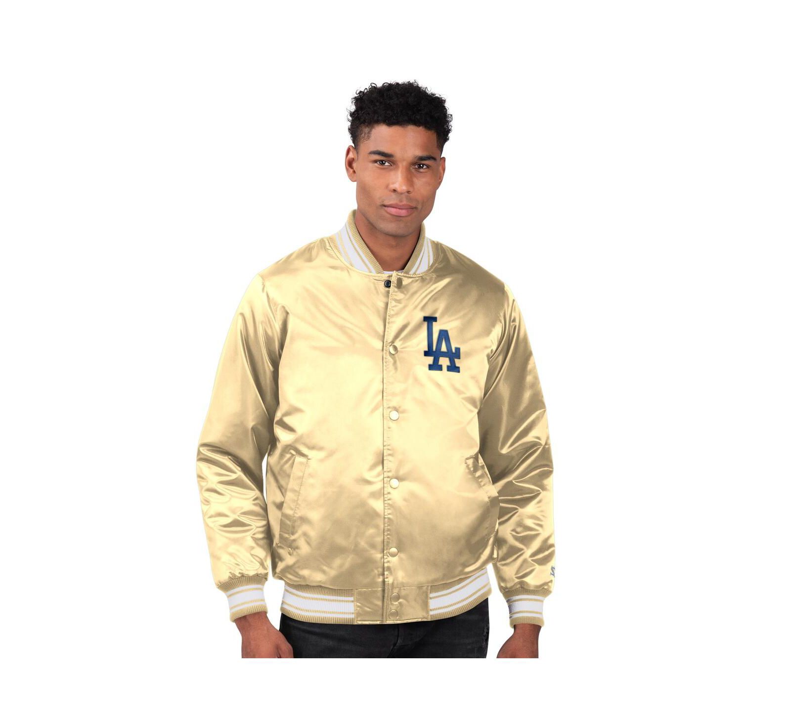 Starter Men's Tan Los Angeles Dodgers Locker Room Satin Full-Snap Varsity Jacket