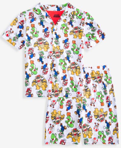 SUPER MARIO Boys' 4-10 Button-Down Short Coat Pajamas, 2-Piece Set