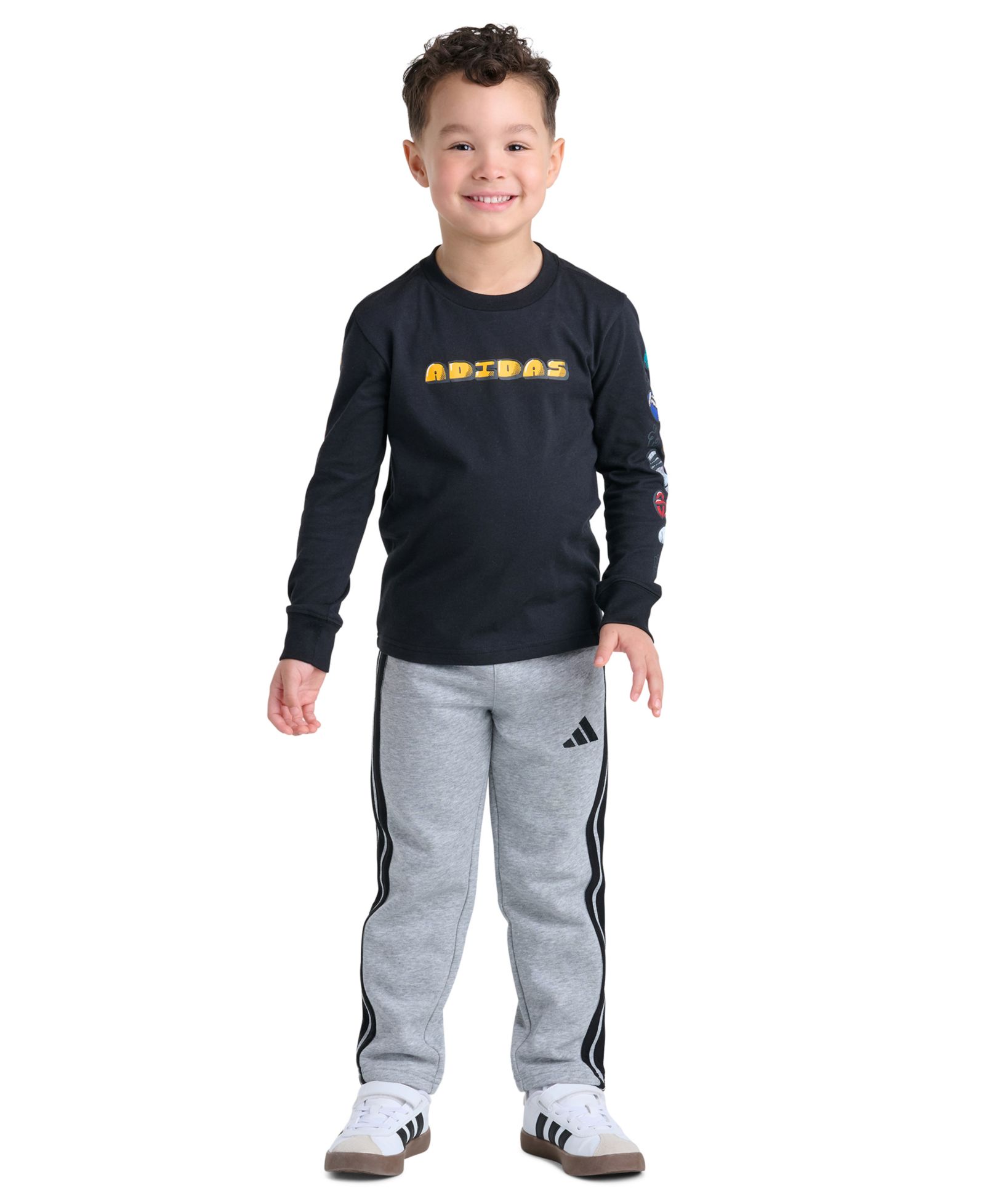 adidas Boys' 2T-7 Long-Sleeve Pullover T-Shirt and Pants, 2-Piece Set