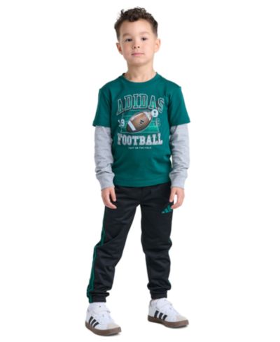 adidas Boys' 2T-7 Cotton Layered Long-Sleeve T-Shirt and Pants, 2-Piece Set