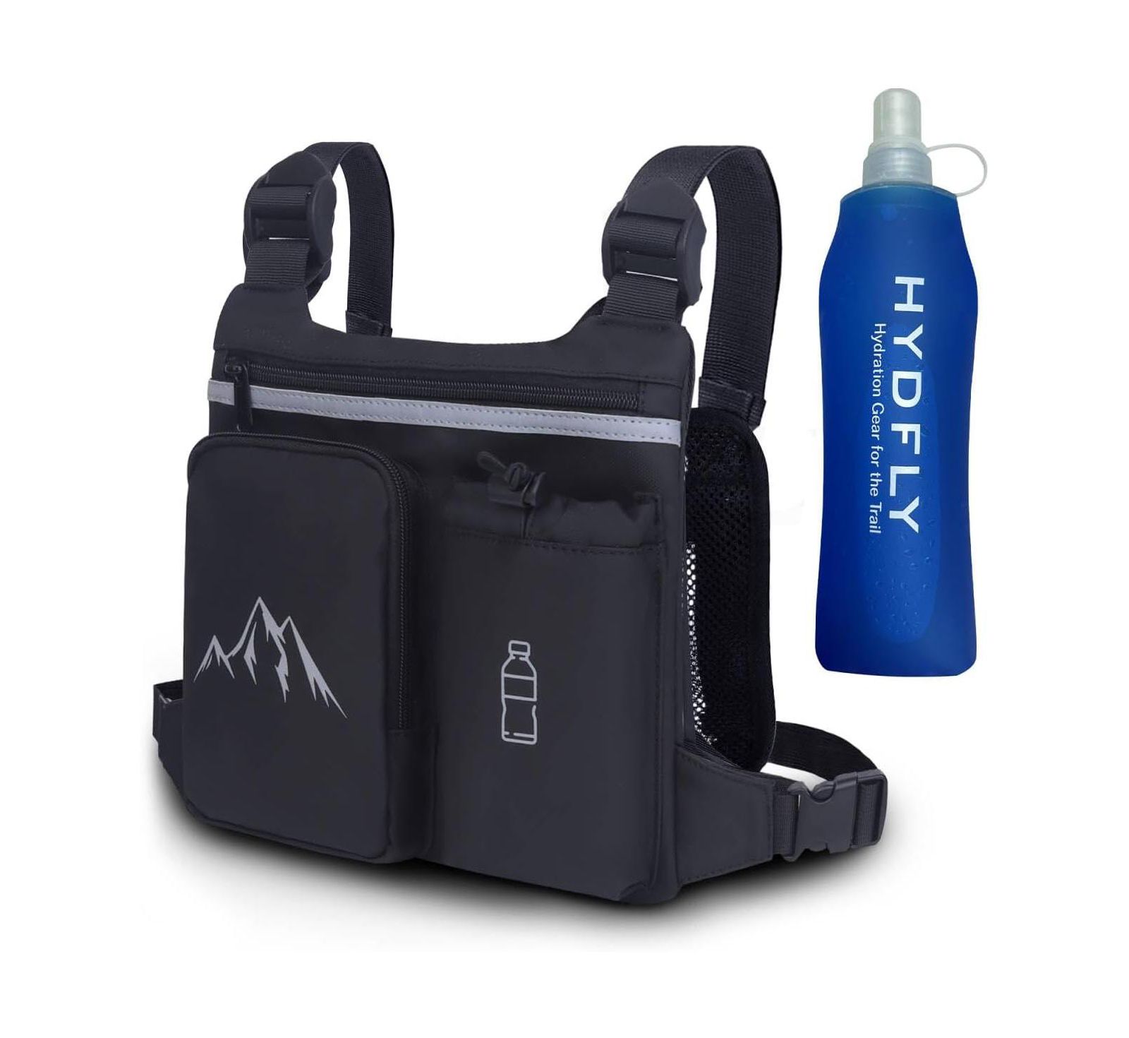 BATFOX Running Vest Chest Pack with Hydration Bottle & Reflective Gear, Sport Chest Bag for Men & Women (Slate)