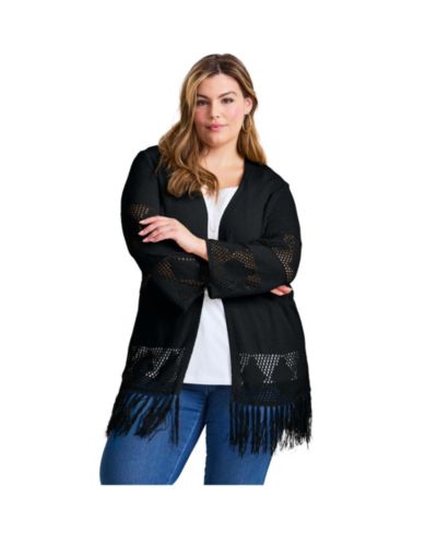 Женский кардиган Avenue Plus Size Pointelle Fringe