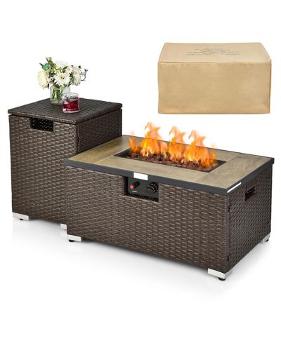 Набор столов для барбекю SUGIFT 32 x20 Inch Propane Rattan Fire Pit Table Set