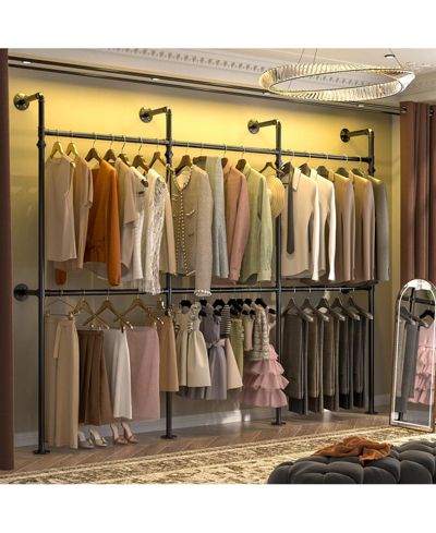 Aheaplus 3.5-13.5 FT Reversible Wall Mounted Industrial Metal Pipe Clothing Rack for Hanging Clothes