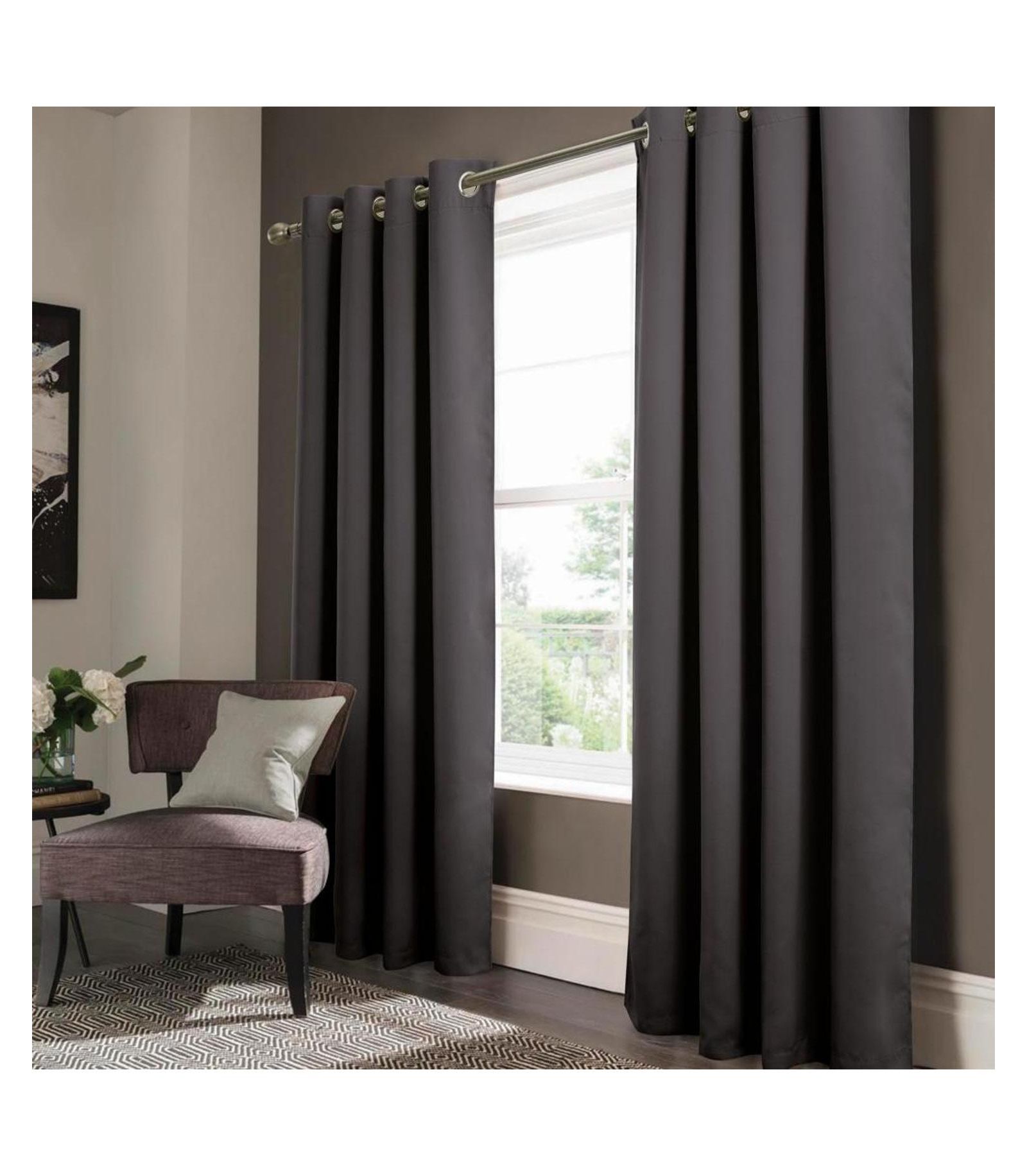 Olivia Gray Anchorage Blackout Grommet Single Curtan Panel - 54" x 90", Charcoal