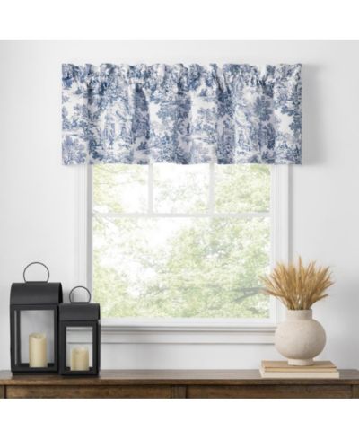 Ellis Curtain Victoria Park Toile Water Proof Room Darkening Blackout Tailored Window Valance - 70 x 12" Blue