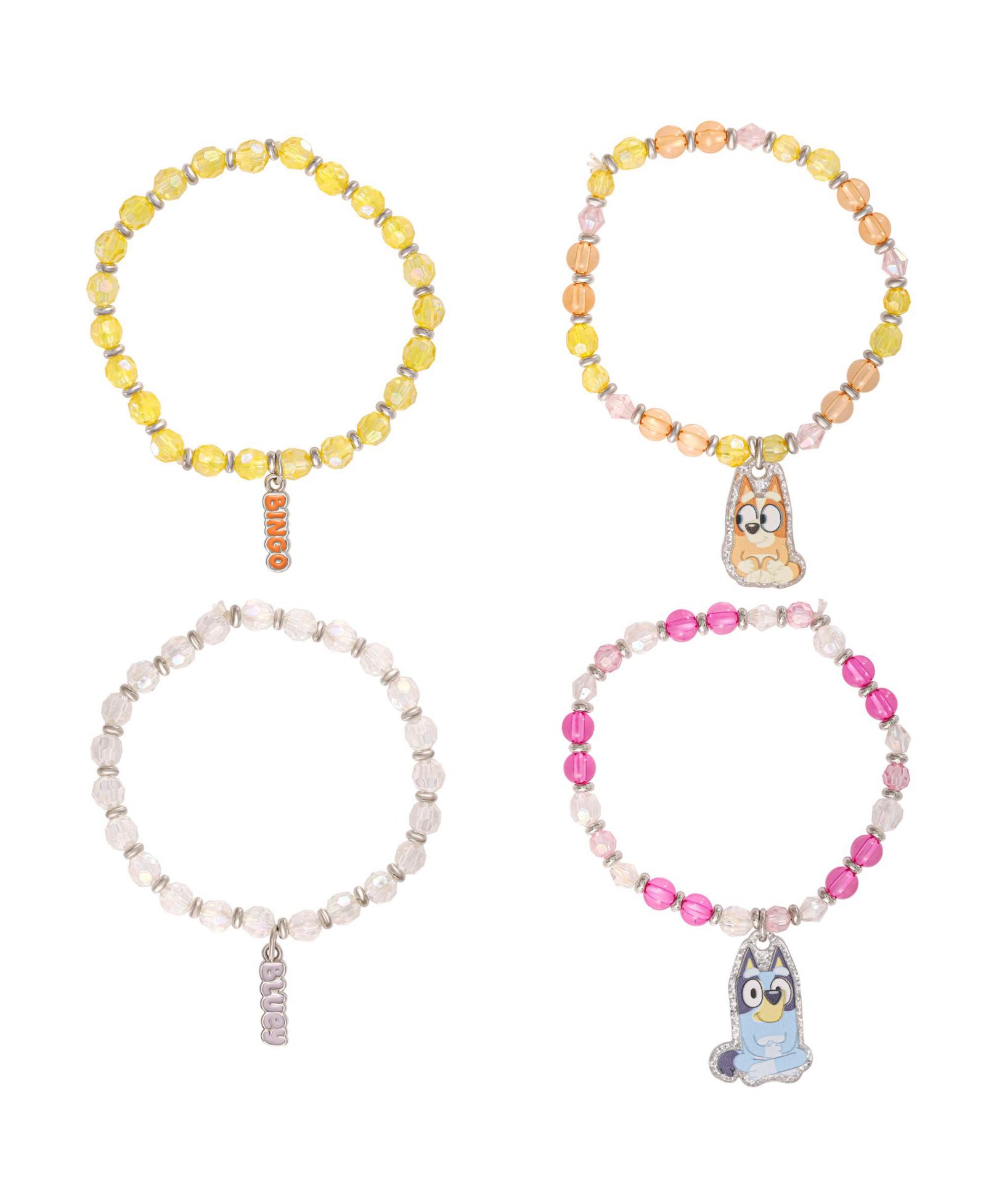 Bluey Beaded Bracelet Set, 4-Pack, Character Charms, Stretch