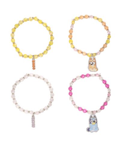Bluey Beaded Bracelet Set, 4-Pack, Character Charms, Stretch