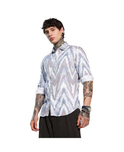 Мужская рубашка Campus Sutra Icy Blue:Cream White Pastel-Geometric Jacquard