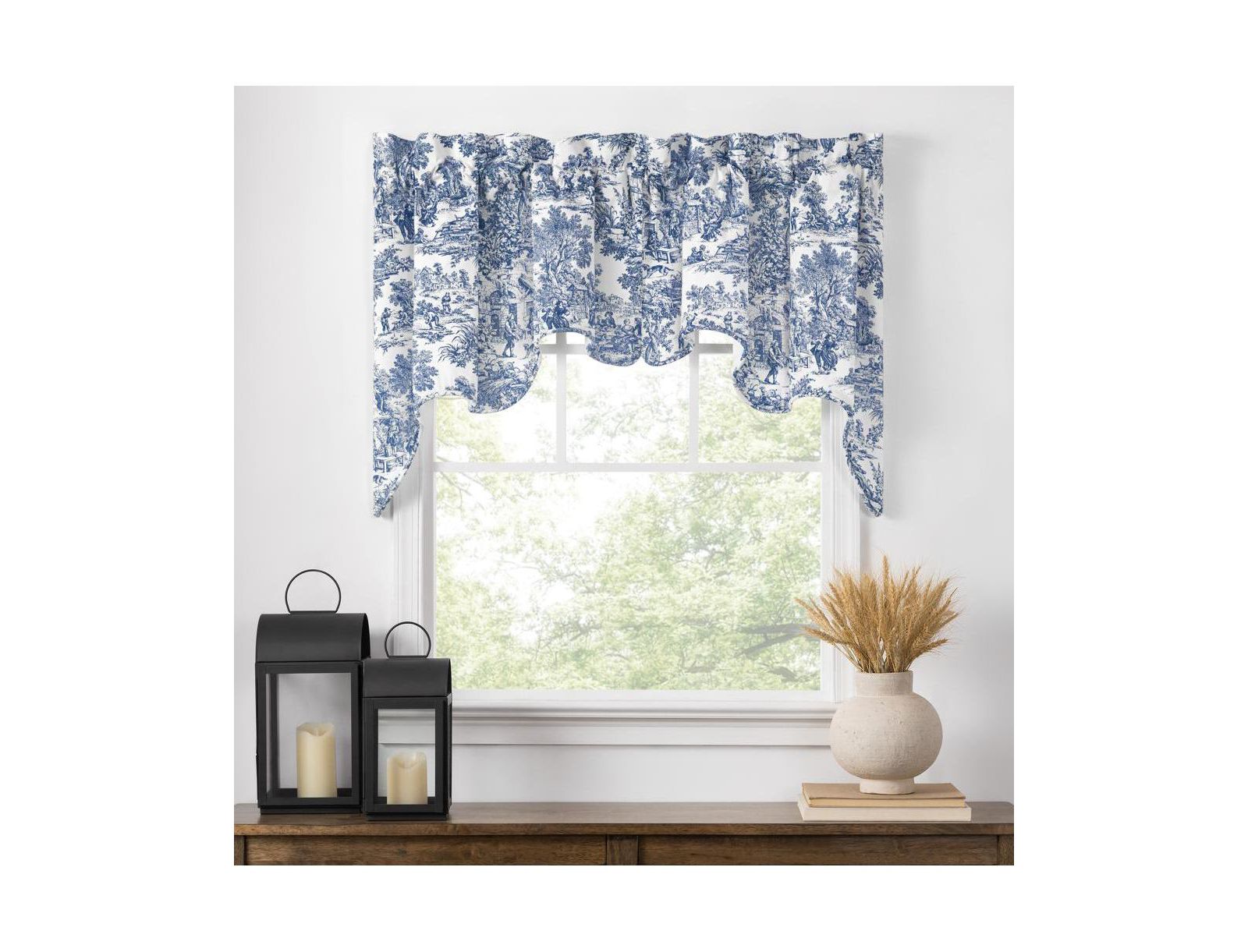 Ellis Curtain Victoria Park Toile 2-Piece High Quality Classic Print Swag Lined Empress Window Valance